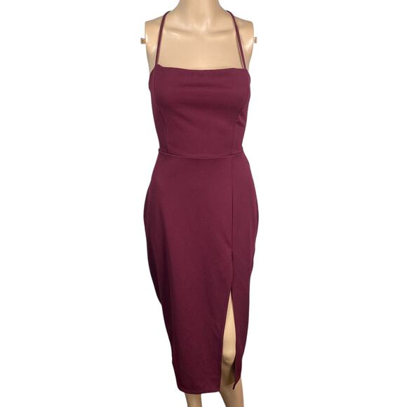 Vtg Y2K Windsor Burgundy Red Backless Lace Up Midi Dress SZ M - Picture 1 of 10